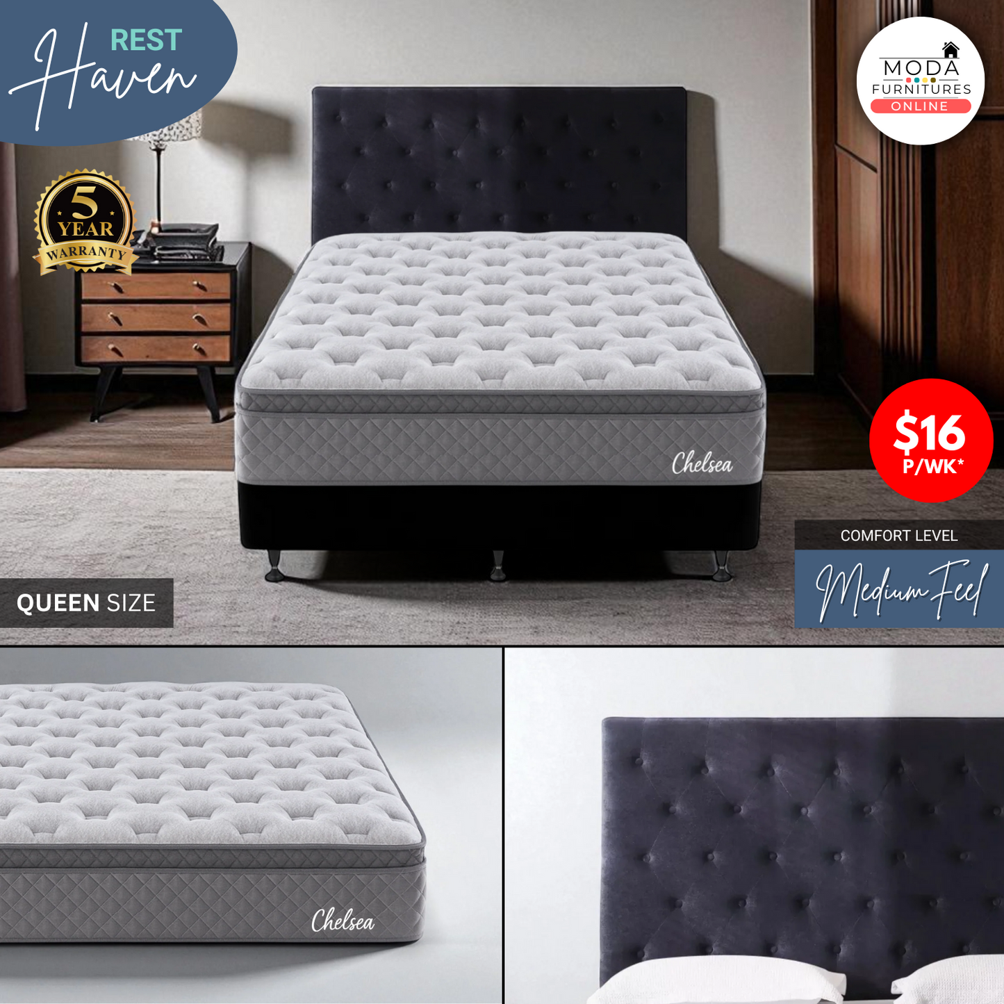 ποΈ CHELSEA QUEEN BED β Modern Comfort, Easy Living