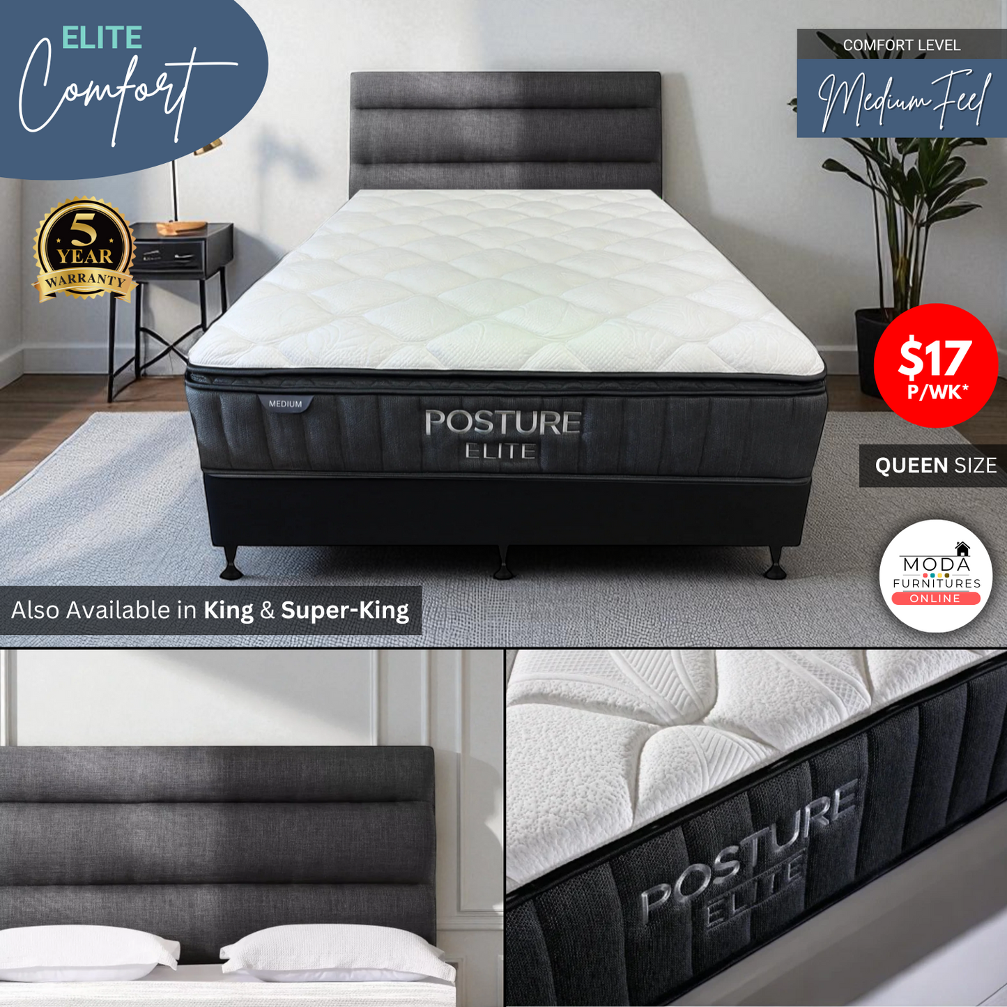 π POSTURE ELITE MEDIUM QUEEN β Balanced Comfort, Restorative Sleep