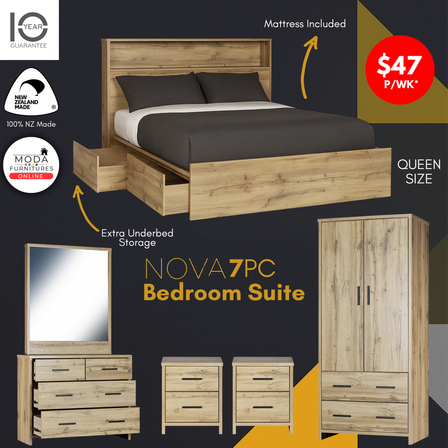 π₯ Modern Charm Meets Smart Storage β Introducing the NOVA 7PC Bedroom Suite
