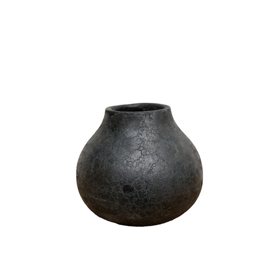 Earthenware Short Wide Mouth Vessel - Aged Black