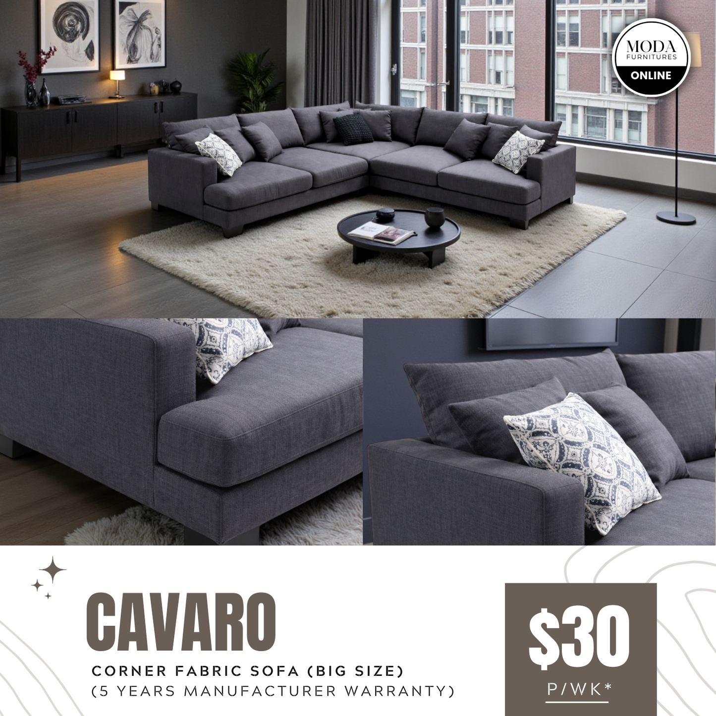 Cavaro Corner Fabric Sofa
