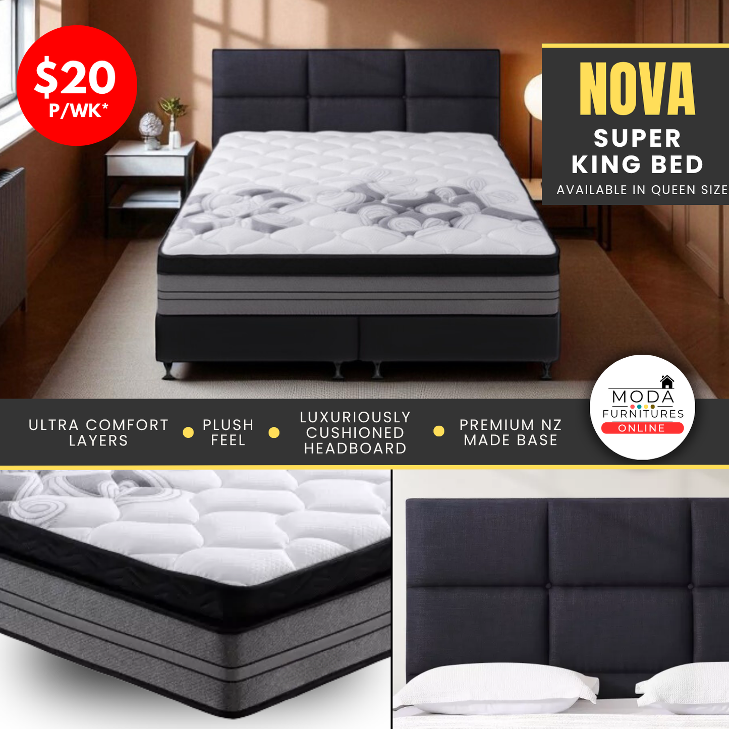 🖤 Nova Plush Super King Bed Set