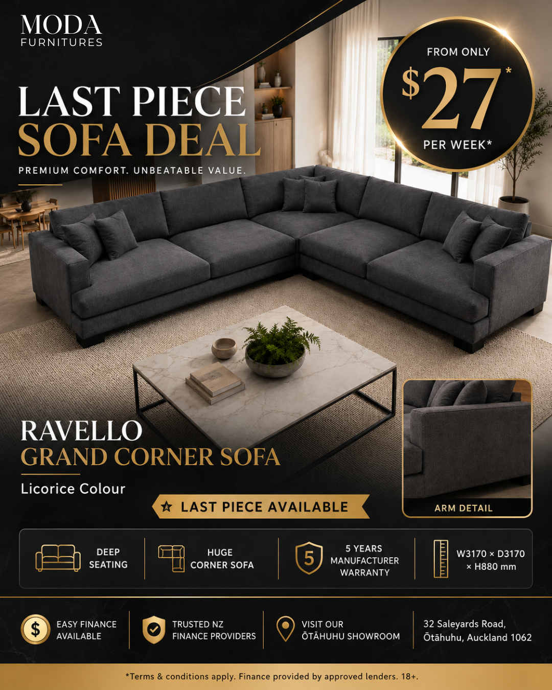 🛋️ Ravello Grand Corner Sofa – Last Piece Deal