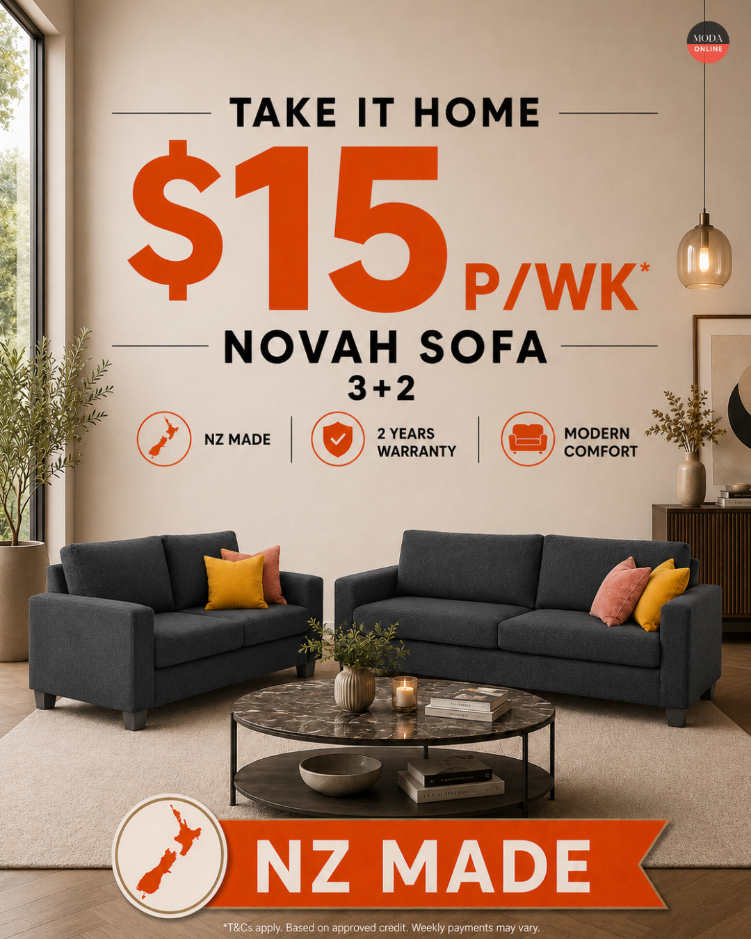 Novah Sofa 3+2 – Take It Home for $15 p/wk