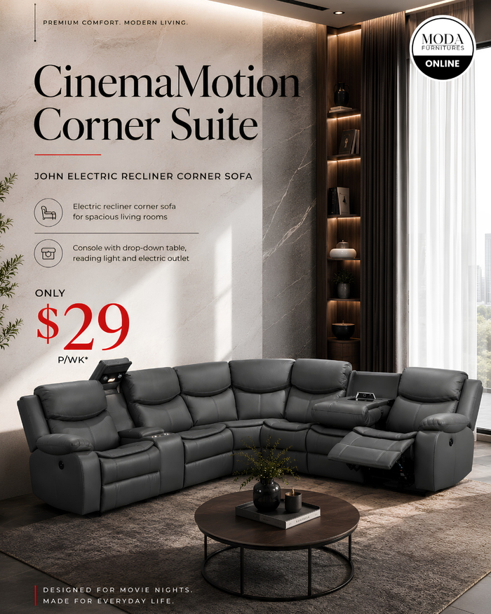 CinemaMotion Corner Suite – John Electric Recliner Corner Sofa
