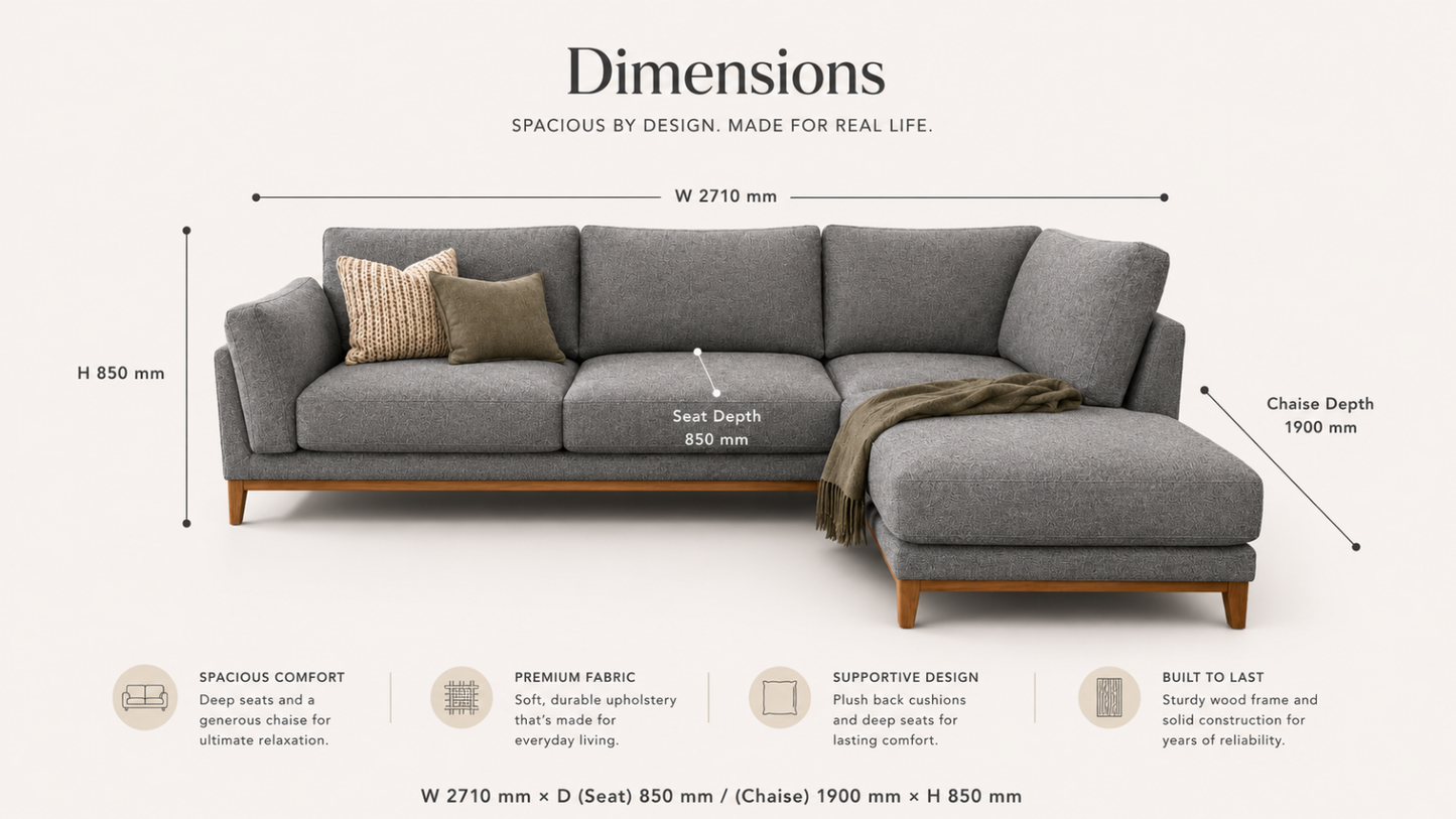 Troy 3 Seater Chaise Sofa